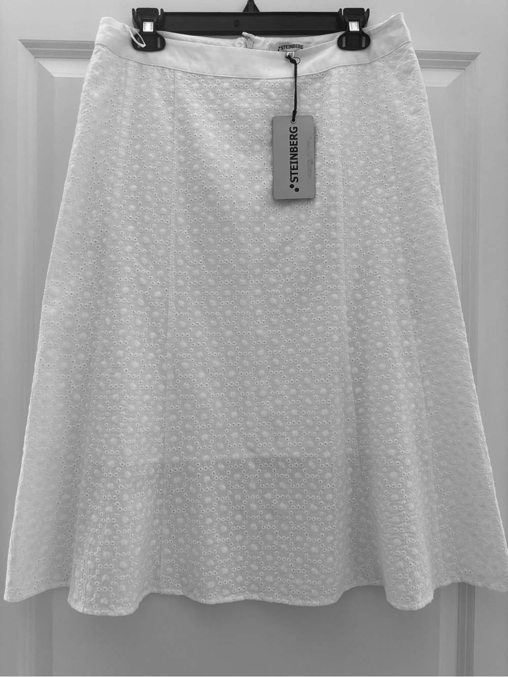 NWT Steinberg White Eyelet Lace A-Line Midi Skirt
